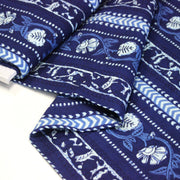 Tissu coton fin imprimé INDIENNES, motif traditionnel de fleurs, pois, flèches, tons bleus et blancs - TissusPapi.com