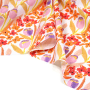 Tissu cotonnade fleurie rose, jaune, rouge et parme - COLLECTION FLEURS AU CRAYON - OEKO - TEX - TissusPapi.com