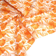 Tissu cotonnade fleurie orange safran - COLLECTION FLEURS AU CRAYON - OEKO - TEX - TissusPapi.com