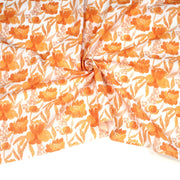 Tissu cotonnade fleurie orange safran - COLLECTION FLEURS AU CRAYON - OEKO - TEX - TissusPapi.com