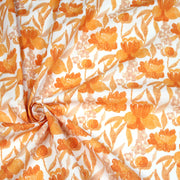 Tissu cotonnade fleurie orange safran - COLLECTION FLEURS AU CRAYON - OEKO - TEX - TissusPapi.com
