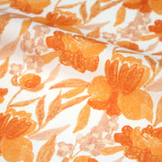 Tissu cotonnade fleurie orange safran - COLLECTION FLEURS AU CRAYON - OEKO - TEX - TissusPapi.com