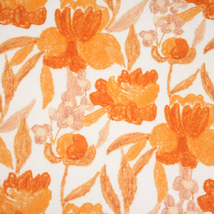 Tissu cotonnade fleurie orange safran - COLLECTION FLEURS AU CRAYON - OEKO-TEX