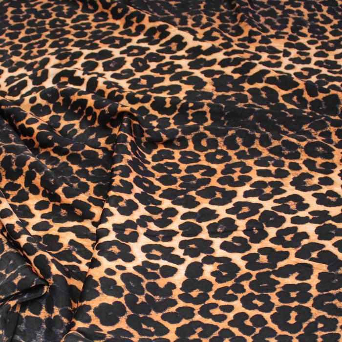 Tissu habillement satin velours, imprimé motif LEOPARD