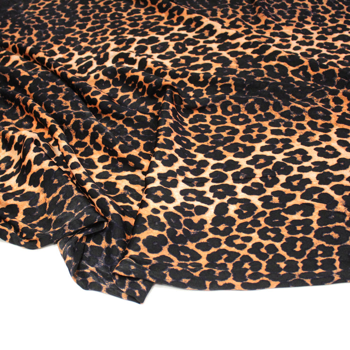 Tissu habillement satin velours, imprimé motif LEOPARD