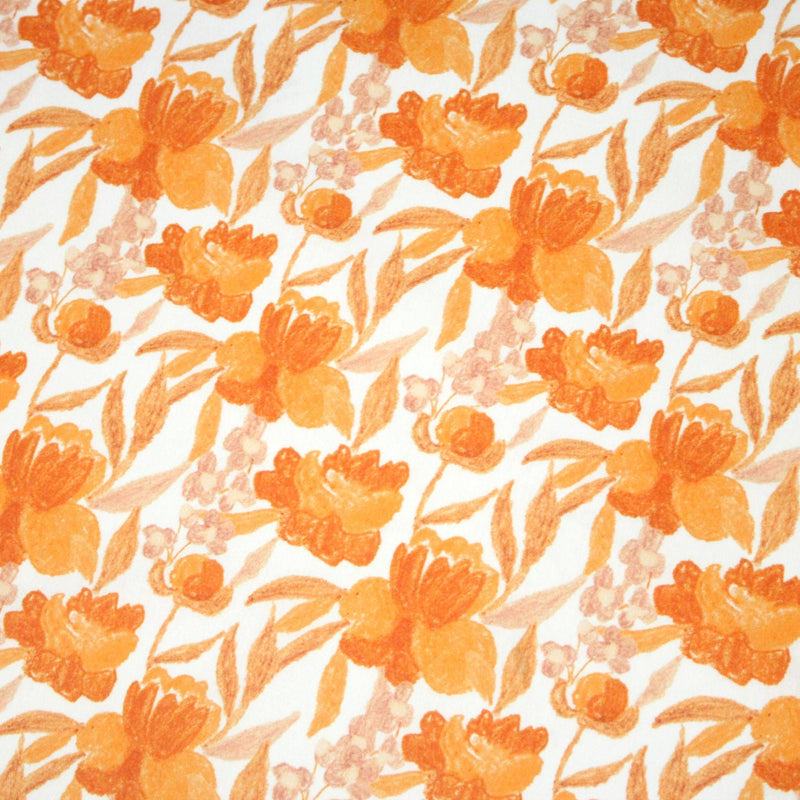 Tissu cotonnade fleurie orange safran - COLLECTION FLEURS AU CRAYON - OEKO - TEX - TissusPapi.com