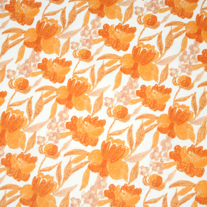 Tissu cotonnade fleurie orange safran - COLLECTION FLEURS AU CRAYON - OEKO-TEX