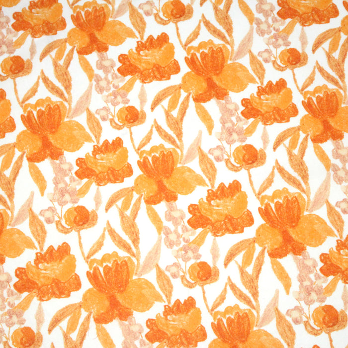 Tissu cotonnade fleurie orange safran - COLLECTION FLEURS AU CRAYON - OEKO-TEX