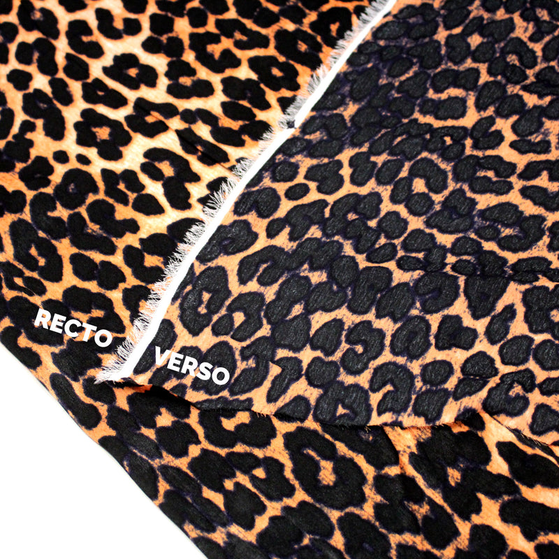 Tissu habillement satin velours, imprimé motif LEOPARD - TissusPapi.com
