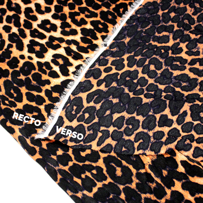 Tissu habillement satin velours, imprimé motif LEOPARD