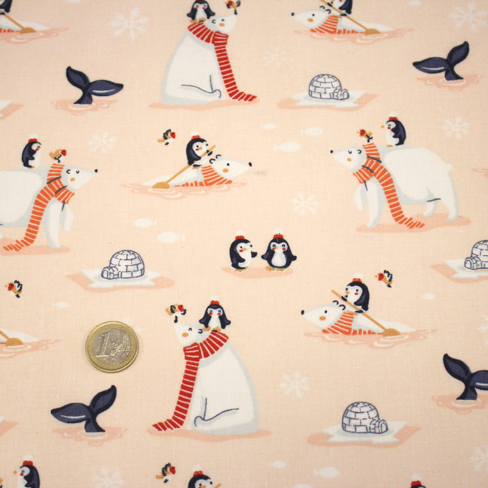 Tissu cotonnade OURS & BANQUISE, ours pingouins et igloos - OEKO-TEX STANDARD 100