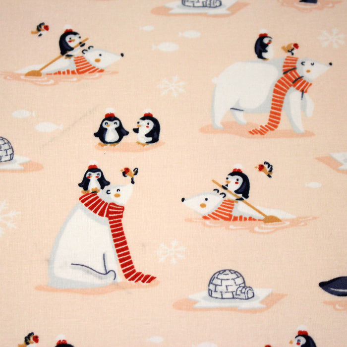 Tissu cotonnade OURS & BANQUISE, ours pingouins et igloos - OEKO-TEX STANDARD 100