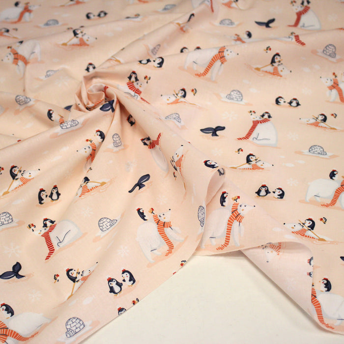 Tissu cotonnade OURS & BANQUISE, ours pingouins et igloos - OEKO-TEX STANDARD 100