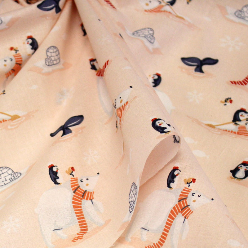 Tissu cotonnade OURS & BANQUISE, ours pingouins et igloos - OEKO - TEX STANDARD 100 - TissusPapi.com