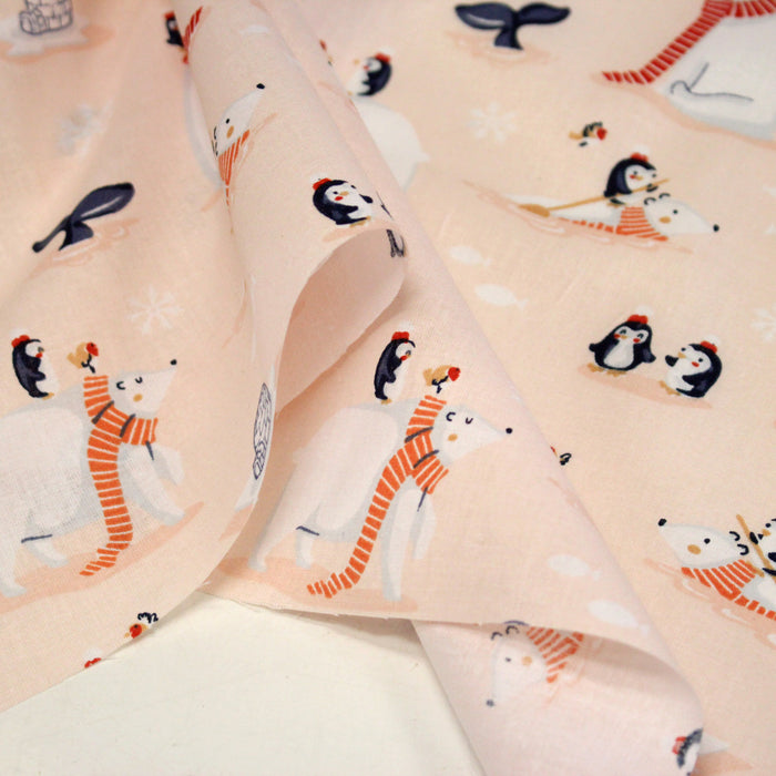 Tissu cotonnade OURS & BANQUISE, ours pingouins et igloos - OEKO-TEX STANDARD 100