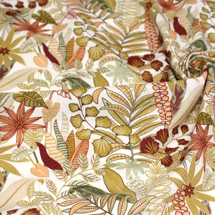 Tissu cotonnade TROPIQUES SEVENTIES, fleuri rouille vert ocre - OEKO-TEX STANDARD 100