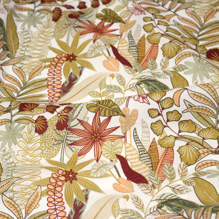 Tissu cotonnade TROPIQUES SEVENTIES, fleuri rouille vert ocre - OEKO-TEX STANDARD 100
