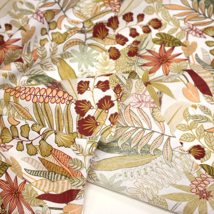 Tissu cotonnade TROPIQUES SEVENTIES, fleuri rouille vert ocre - OEKO-TEX STANDARD 100