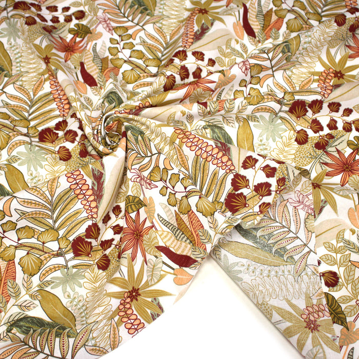 Tissu cotonnade TROPIQUES SEVENTIES, fleuri rouille vert ocre - OEKO-TEX STANDARD 100