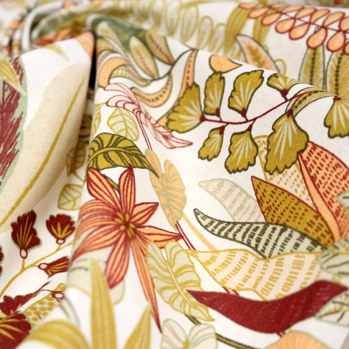 Tissu cotonnade TROPIQUES SEVENTIES, fleuri rouille vert ocre - OEKO-TEX STANDARD 100