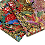 Tissu coton motif japonais aux paons dorés, tons bleus & rouges ou mauves & rouge - COLLECTION JAPON DORÉ - TissusPapi.com