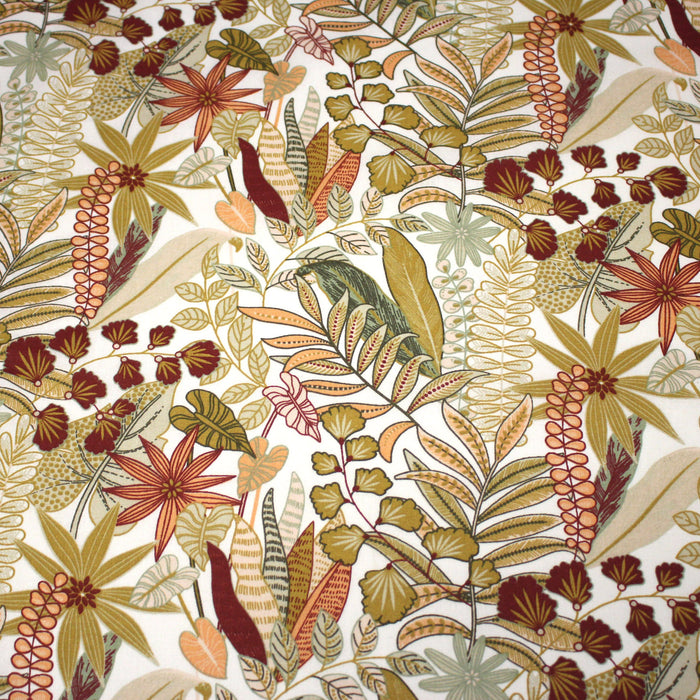 Tissu cotonnade TROPIQUES SEVENTIES, fleuri rouille vert ocre - OEKO-TEX STANDARD 100