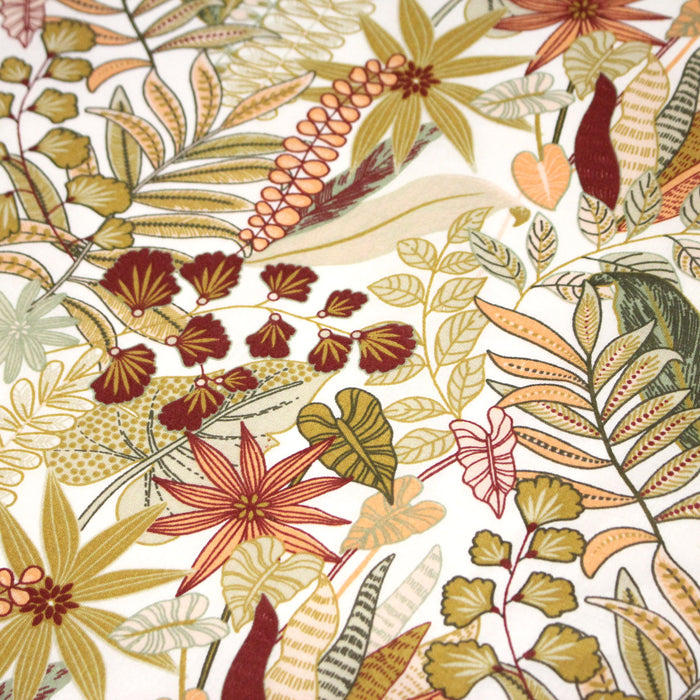 Tissu cotonnade TROPIQUES SEVENTIES, fleuri rouille vert ocre - OEKO-TEX STANDARD 100