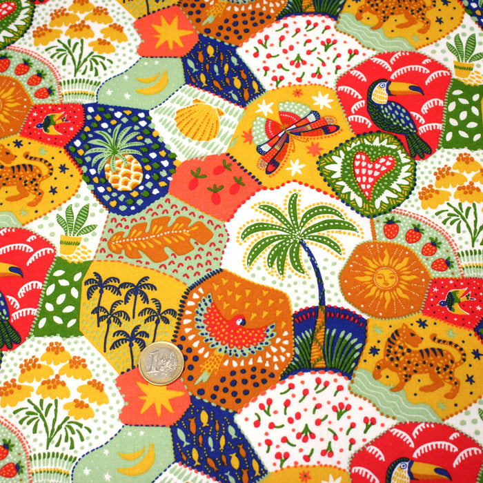 Tissu cotonnade RIO DE JANEIRO, illustrations brésiliennes colorées - OEKO-TEX STANDARD 100