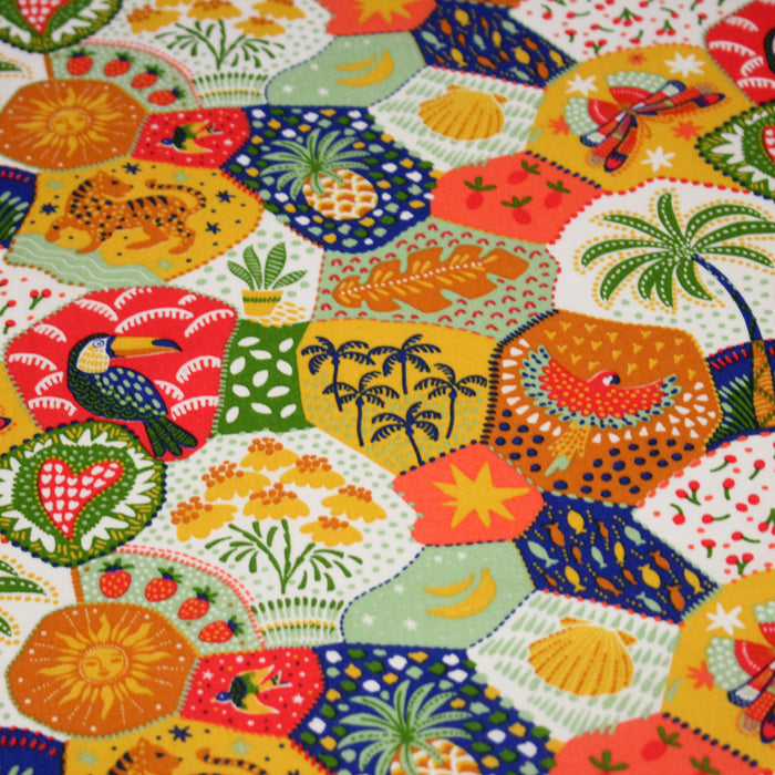 Tissu cotonnade RIO DE JANEIRO, illustrations brésiliennes colorées - OEKO-TEX STANDARD 100