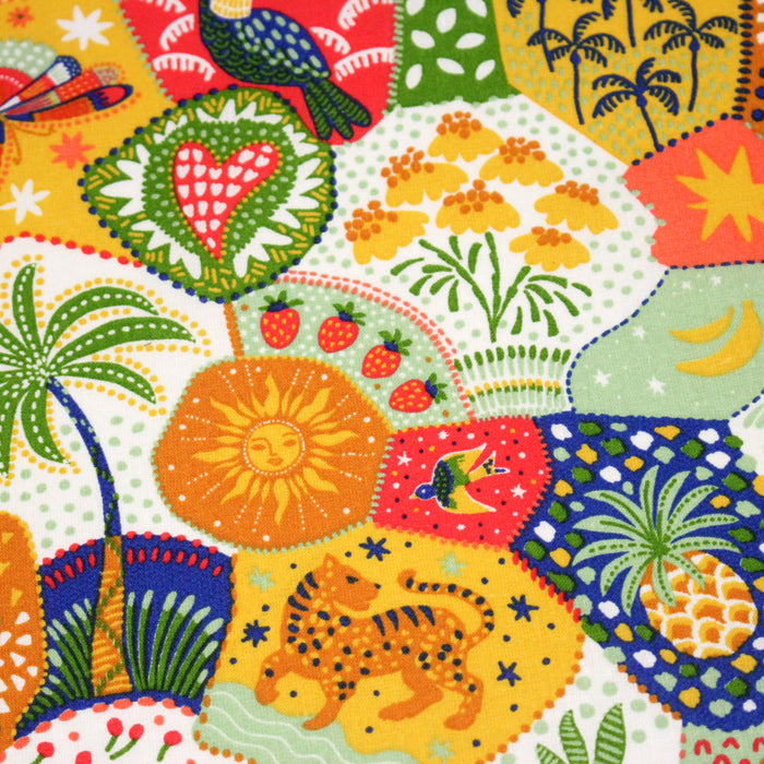 Tissu cotonnade RIO DE JANEIRO, illustrations brésiliennes colorées - OEKO-TEX STANDARD 100