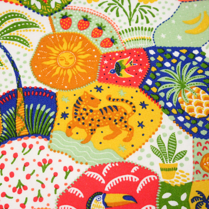 Tissu cotonnade RIO DE JANEIRO, illustrations brésiliennes colorées - OEKO-TEX STANDARD 100