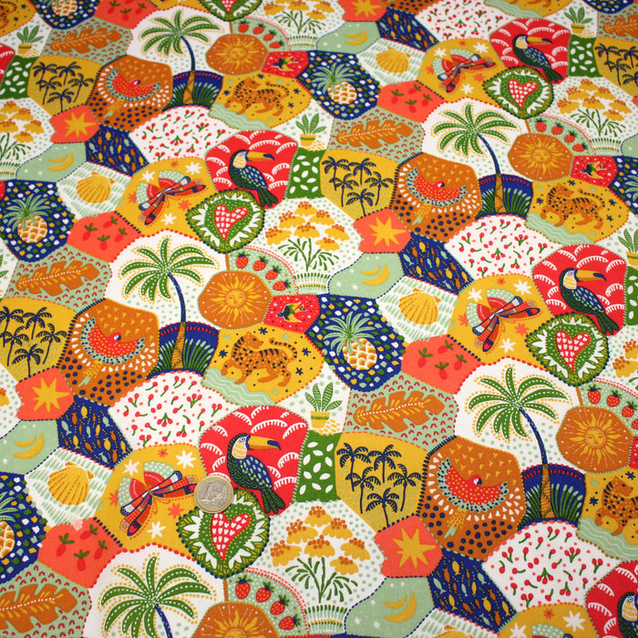 Tissu cotonnade RIO DE JANEIRO, illustrations brésiliennes colorées - OEKO-TEX STANDARD 100