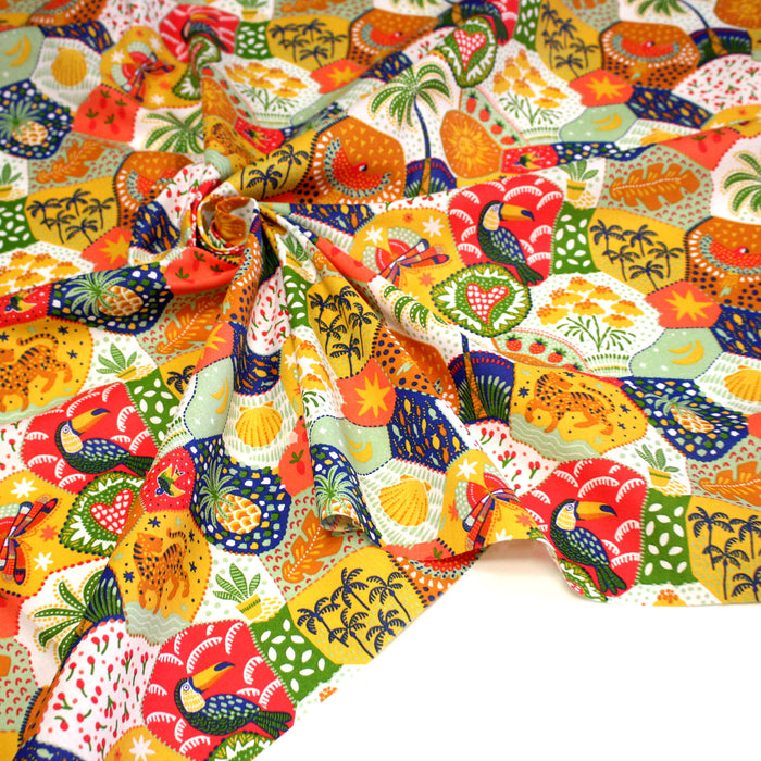 Tissu cotonnade RIO DE JANEIRO, illustrations brésiliennes colorées - OEKO-TEX STANDARD 100