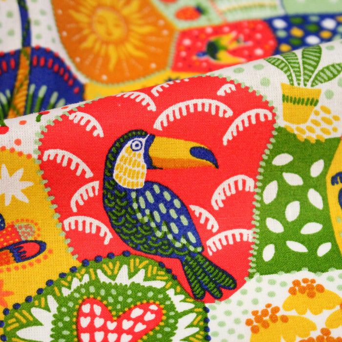 Tissu cotonnade RIO DE JANEIRO, illustrations brésiliennes colorées - OEKO-TEX STANDARD 100