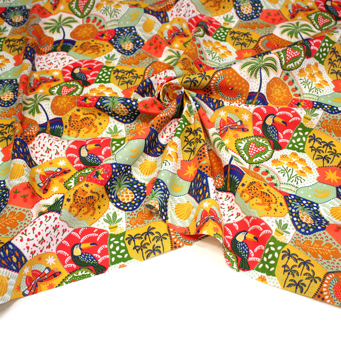 Tissu cotonnade RIO DE JANEIRO, illustrations brésiliennes colorées - OEKO-TEX STANDARD 100