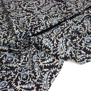 Tissu coton fin imprimé INDIENNES, bleu marine aux fleurs traditionnelles bleues et écrues - STANDARD 100 OEKO - TEX - TissusPapi.com
