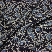 Tissu coton fin imprimé INDIENNES, bleu marine aux fleurs traditionnelles bleues et écrues - STANDARD 100 OEKO - TEX - TissusPapi.com