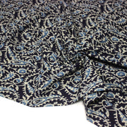 Tissu coton fin imprimé INDIENNES, bleu marine aux fleurs traditionnelles bleues et écrues - STANDARD 100 OEKO - TEX - TissusPapi.com