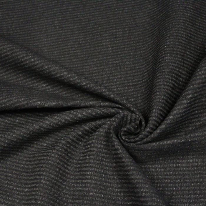 Tissu toile jean denim élasthanne à rayures gris anthracite et gris chiné 146cm de large - Fabrication italienne