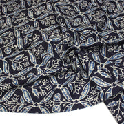 Tissu coton fin imprimé INDIENNES, bleu marine aux fleurs traditionnelles géométriques bleues et écrues - STANDARD 100 OEKO - TEX - TissusPapi.com