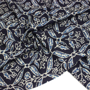 Tissu coton fin imprimé INDIENNES, bleu marine aux fleurs traditionnelles géométriques bleues et écrues - STANDARD 100 OEKO - TEX - TissusPapi.com