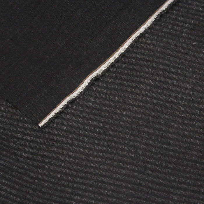 Tissu toile jean denim élasthanne à rayures gris anthracite et gris chiné 146cm de large - Fabrication italienne