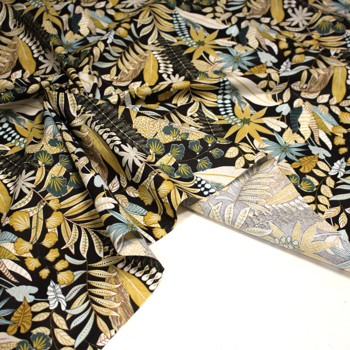 Tissu cotonnade Les tropiques dorées, floral tropical - OEKO-TEX STANDARD 100