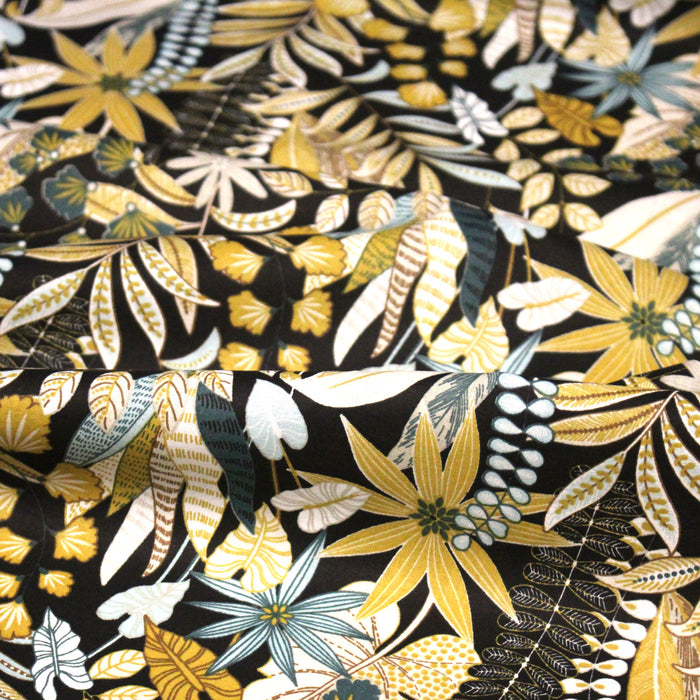 Tissu cotonnade Les tropiques dorées, floral tropical - OEKO-TEX STANDARD 100