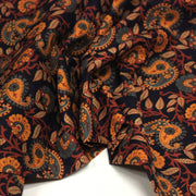 Tissu coton fin imprimé INDIENNES, fleurs & Paisley bleu marine et orange - STANDARD 100 OEKO - TEX - TissusPapi.com