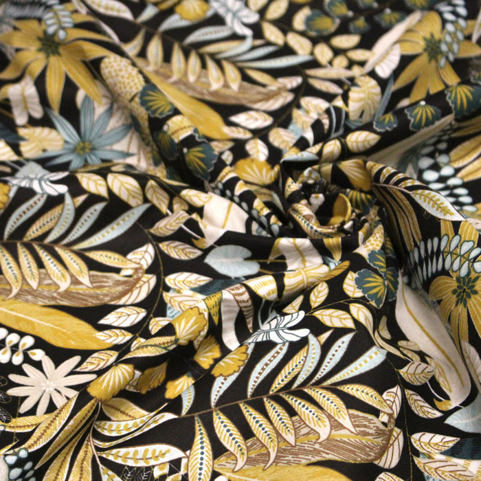 Tissu cotonnade Les tropiques dorées, floral tropical - OEKO-TEX STANDARD 100