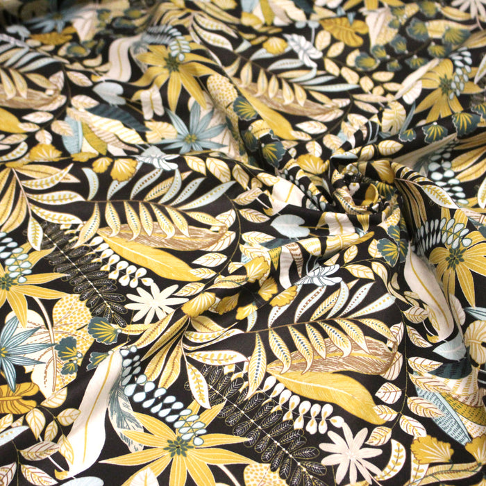Tissu cotonnade Les tropiques dorées, floral tropical - OEKO-TEX STANDARD 100