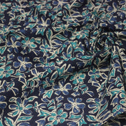 Tissu coton fin imprimé INDIENNES, fleuri traditionnel bleu écru vert, fond bleu marine - STANDARD 100 OEKO - TEX - TissusPapi.com