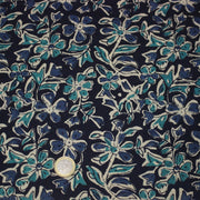 Tissu coton fin imprimé INDIENNES, fleuri traditionnel bleu écru vert, fond bleu marine - STANDARD 100 OEKO - TEX - TissusPapi.com