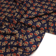 Tissu coton fin imprimé INDIENNES, marine aux fleurs traditionnelles rouge ocre et bleu - STANDARD 100 OEKO - TEX - TissusPapi.com